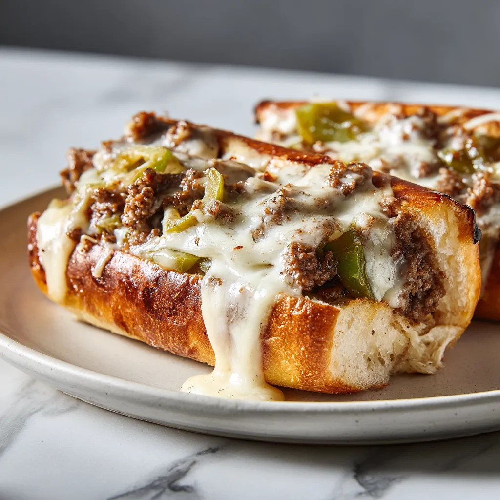 Ultimate Ground Beef Philly Cheesesteak with Melted Provolone Cheese and Sautéed Bell Peppers - secondary view