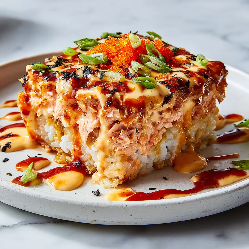 Spicy Salmon Sushi Bake with Creamy Crab and Crispy Rice Base - Easy Deconstructed Sushi Casserole Recipe - secondary view