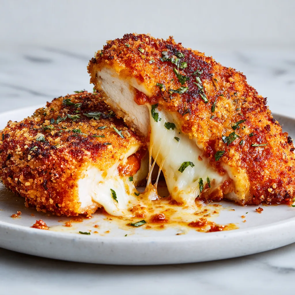 Ultimate Crispy Mozzarella-Stuffed Golden Breaded Chicken Cutlets with Italian Herbs and Stretchy Cheese Center - secondary view