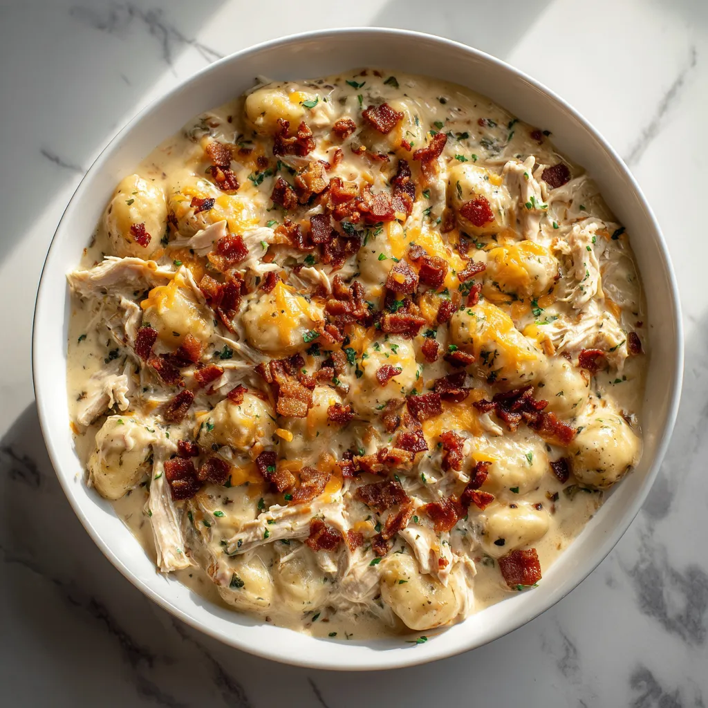 Ultimate Creamy Crack Chicken Gnocchi with Crispy Bacon and Melted Cheddar Cheese