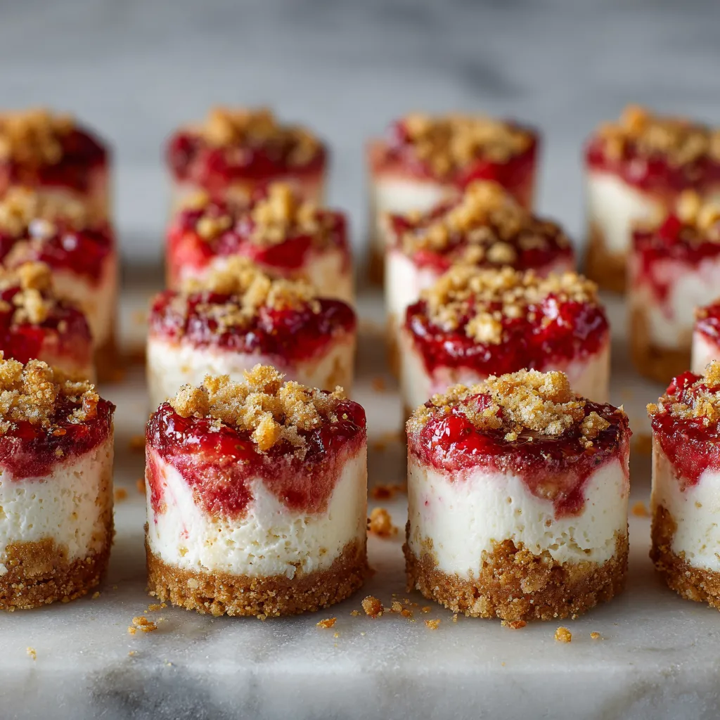Mini Strawberry Crunch Cheesecake Bites with Golden Graham Cracker Crust and Fresh Strawberry Topping - main view