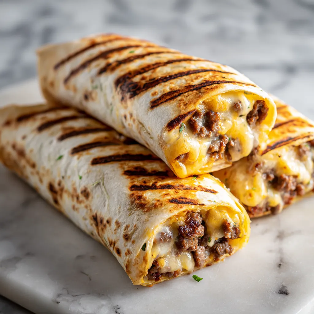 Ultimate Crispy Grilled Beef and Cheddar Cheese Burritos with Perfectly Seasoned Ground Beef Filling