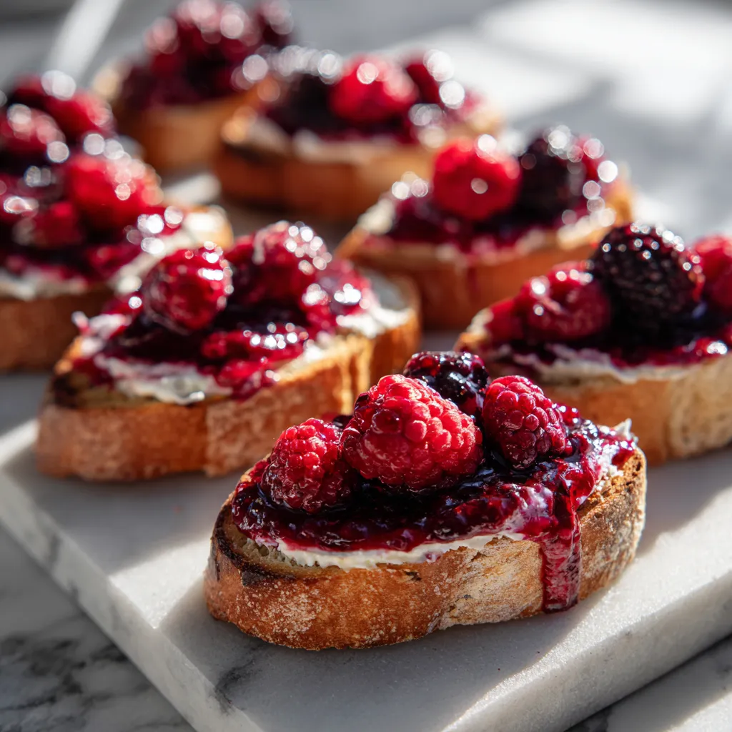 Mixed Berry Cream Cheese Bruschetta with Honey Drizzle - Quick Camping Breakfast Recipe