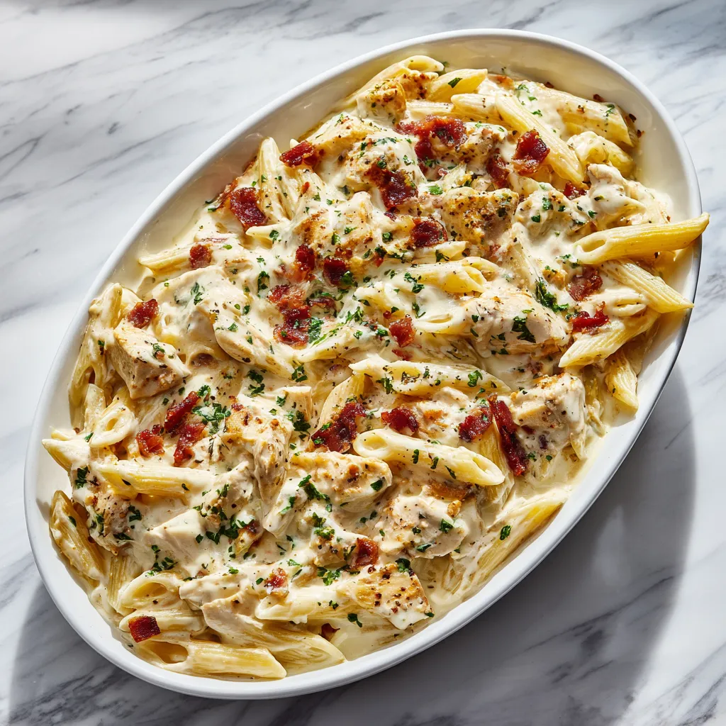Creamy Chicken Bacon Alfredo Pasta with Parmesan and Garlic Butter Sauce