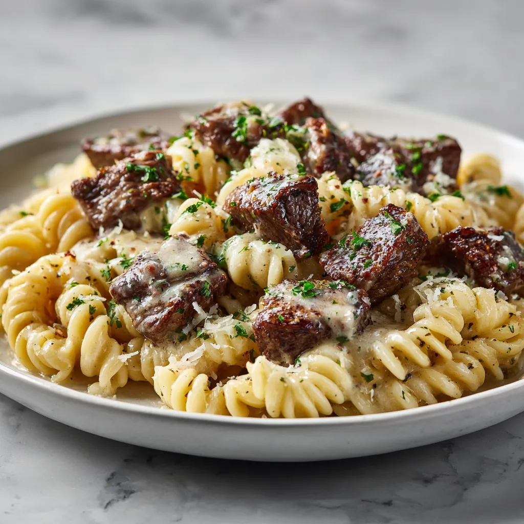 Garlic Butter Steak Bites with Creamy Parmesan Pasta - Restaurant Quality Easy Weeknight Dinner Recipe - tertiary view