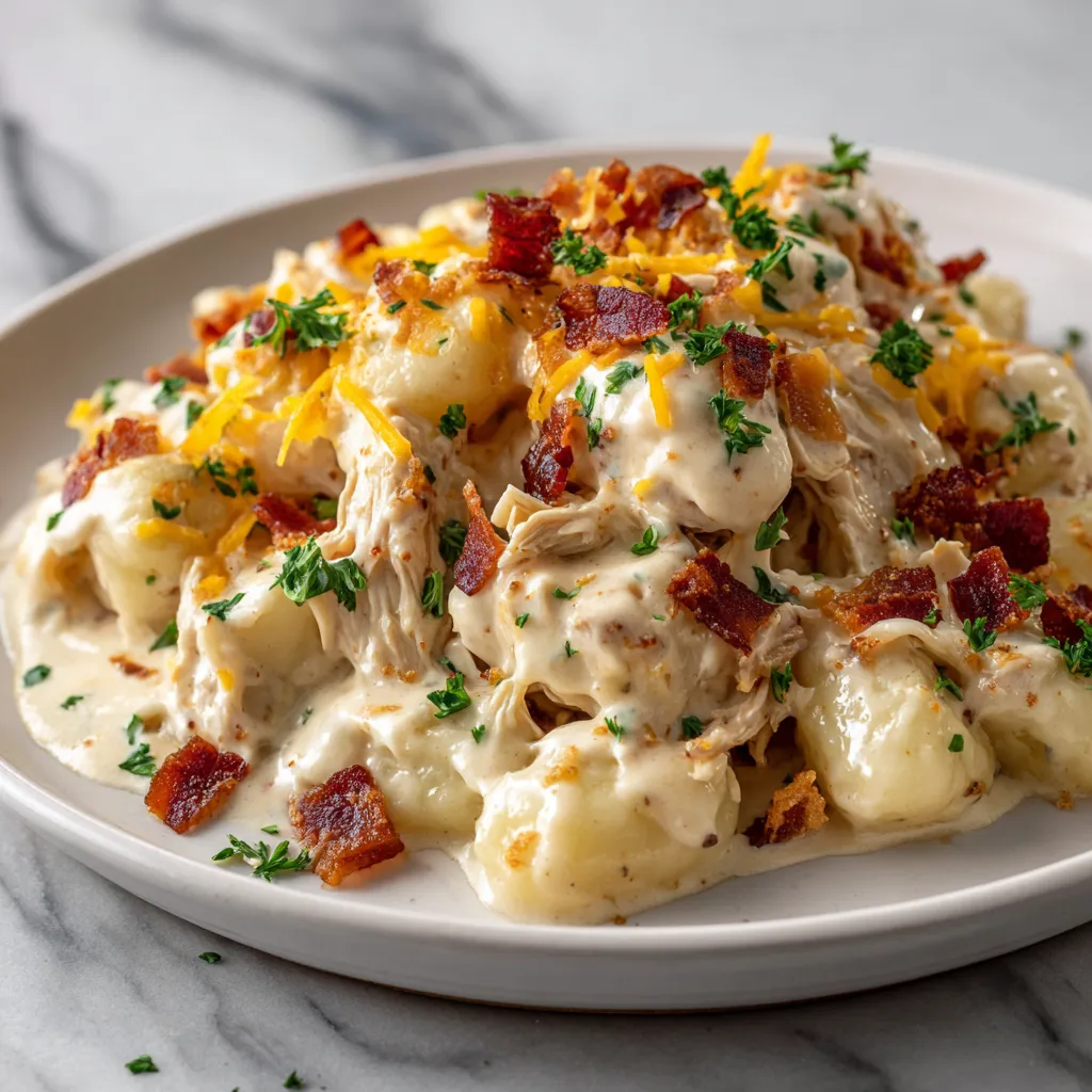 Ultimate Creamy Crack Chicken Gnocchi with Crispy Bacon and Melted Cheddar Cheese - secondary view