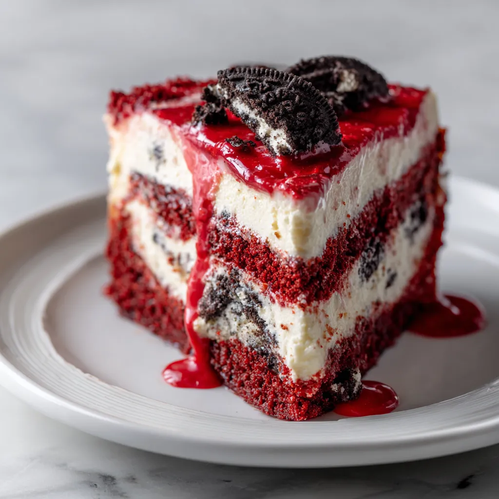 Ultimate Red Velvet Oreo Cheesecake with Cream Cheese Frosting and Chocolate Cookie Crust - secondary view