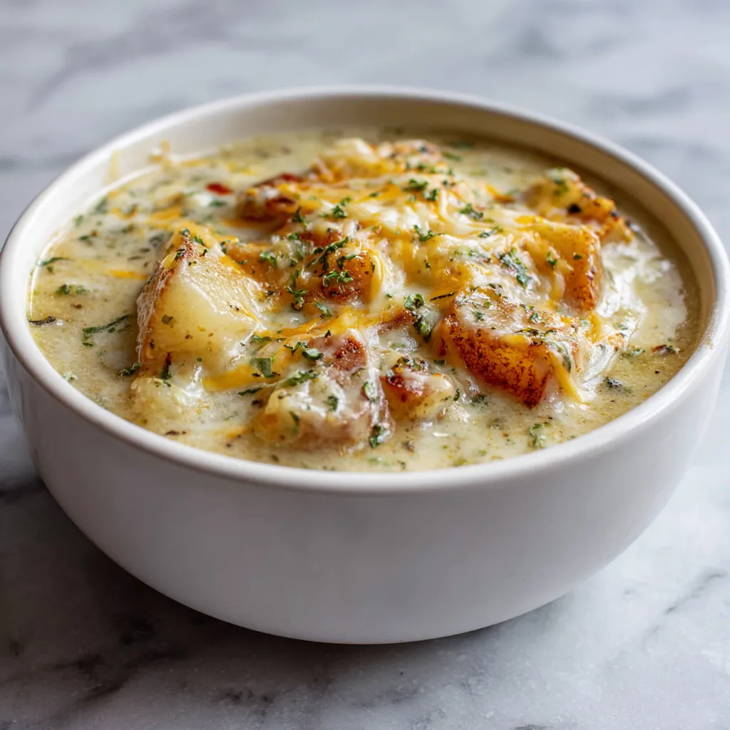 Ultimate Hearty Cheddar Garlic Herb Potato Soup with Fresh Herbs and Sharp Cheddar - secondary view