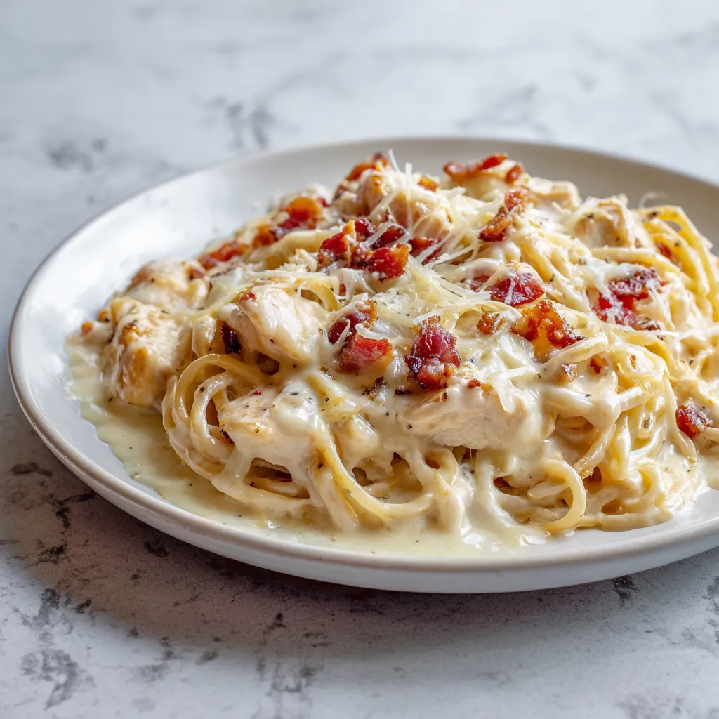 Creamy Chicken Bacon Alfredo Pasta with Parmesan and Garlic Butter Sauce - secondary view