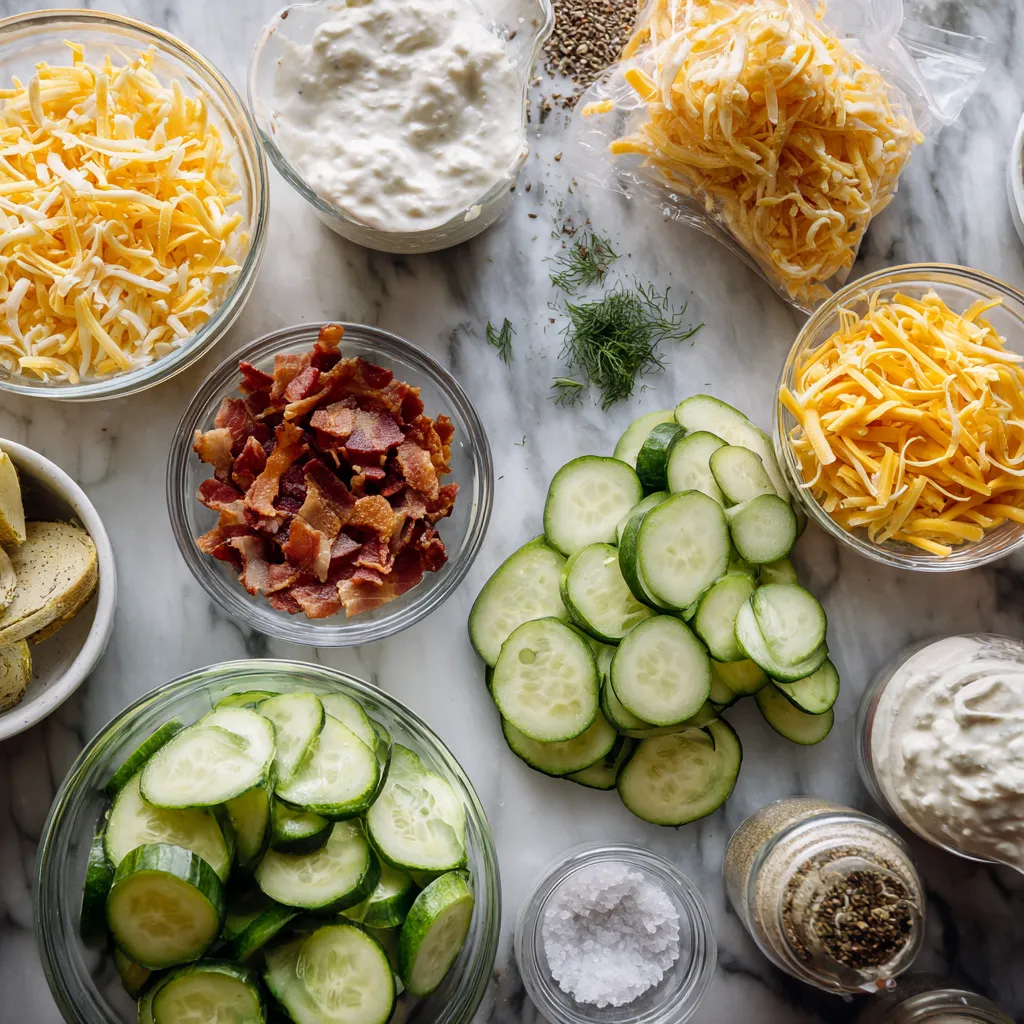 Creamy Cucumber Bacon Ranch Salad with Sharp Cheddar Cheese and Fresh Dill - tertiary view