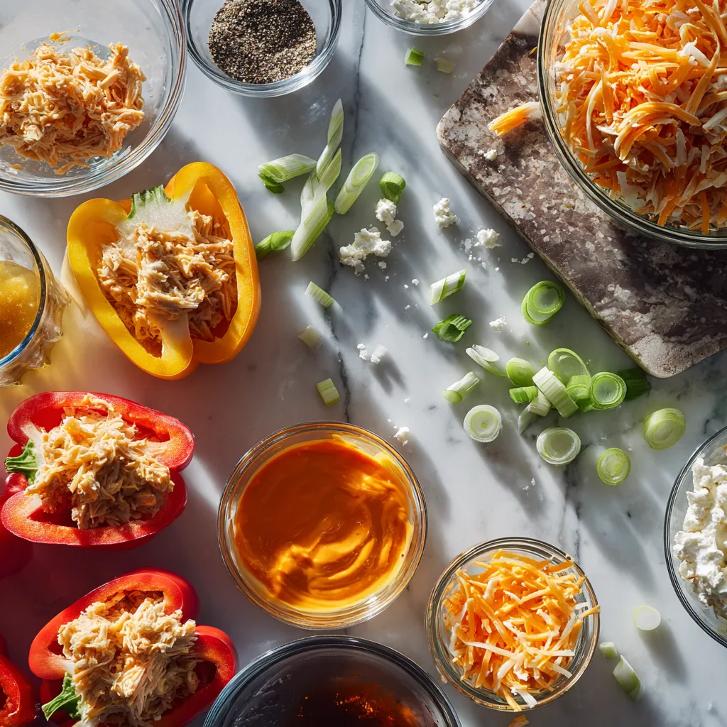 Whole30 Buffalo Chicken Stuffed Peppers with Creamy Ranch Drizzle - Paleo Low Carb Gluten Free