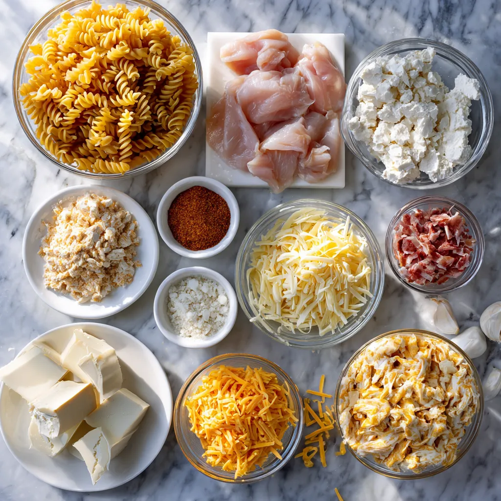 Ultimate Cajun Cream Cheese Chicken Pasta Bake with Bacon and Three Cheese Blend