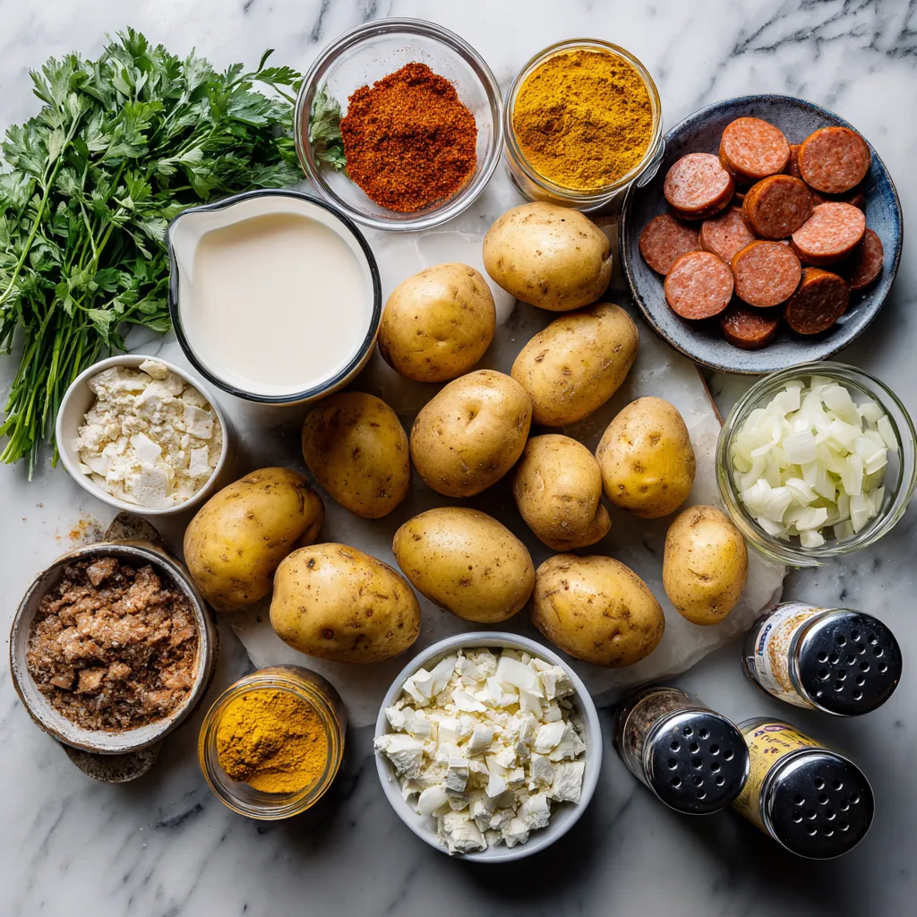 Creamy Cajun Potato Soup with Spicy Sausage and Golden Tender Potatoes in Rich Seasoned Broth - tertiary view