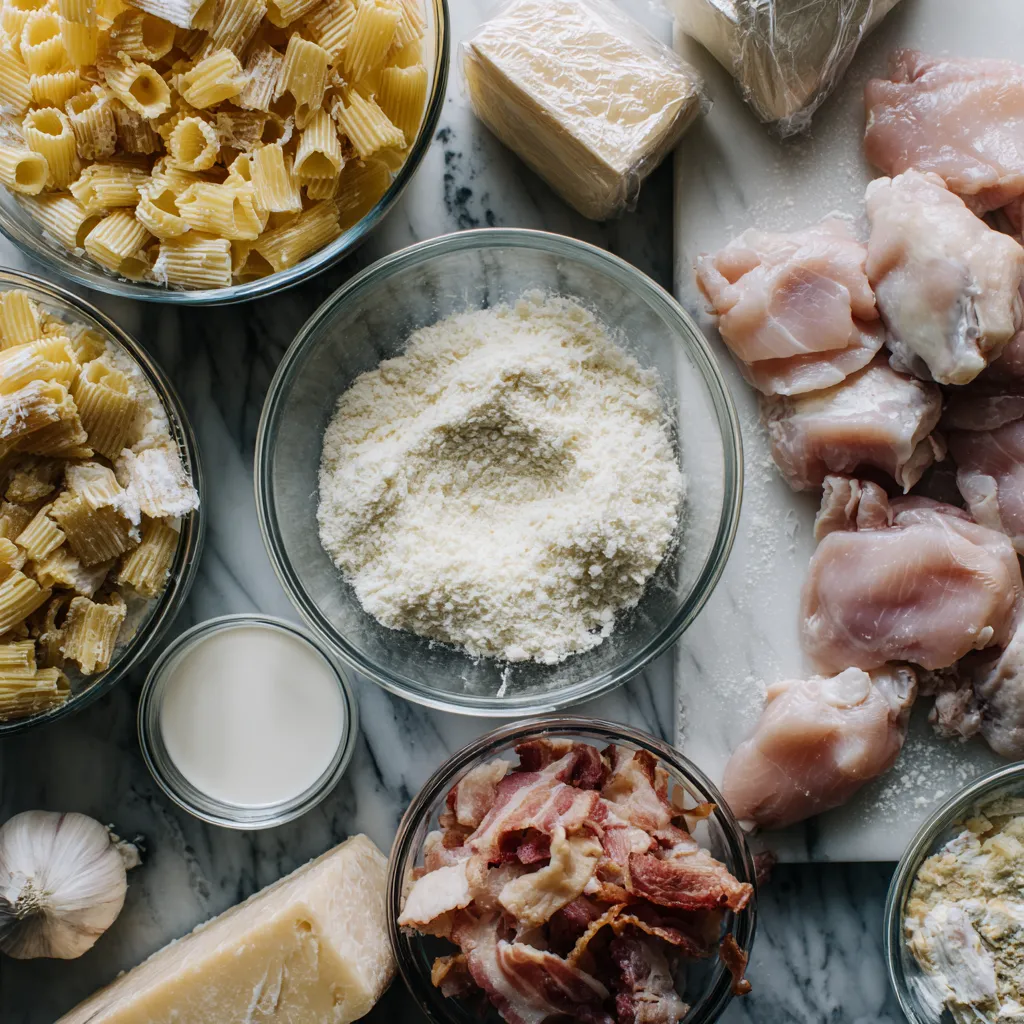 Creamy Chicken Bacon Alfredo Pasta with Parmesan and Garlic Butter Sauce - tertiary view