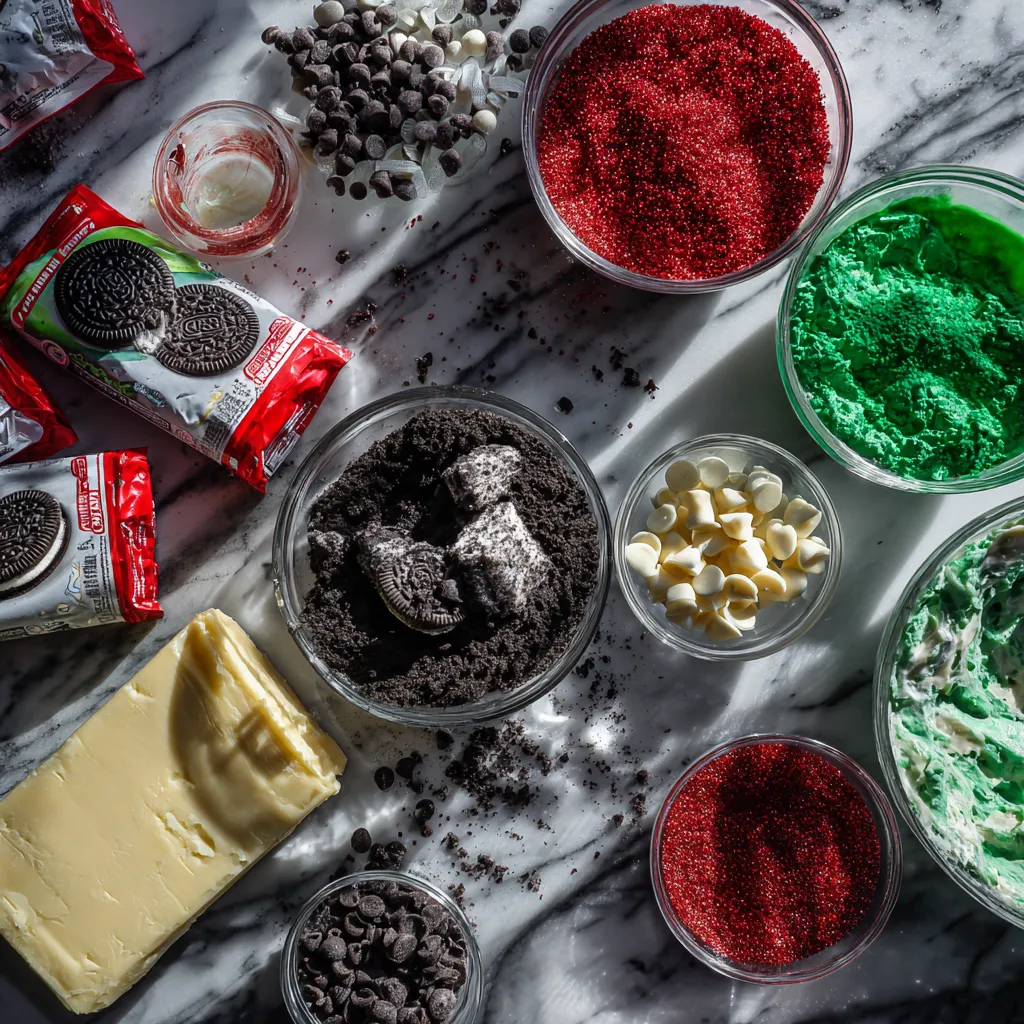 Festive Grinch Oreo Balls with Green Candy Coating and Red Sparkling Sugar Christmas Treats