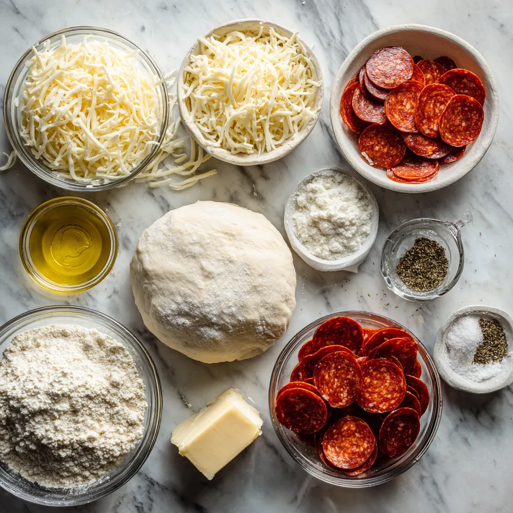 Homemade Pepperoni Rolls with Melted Mozzarella and Italian Herbs - Golden Baked Dough Bites - tertiary view