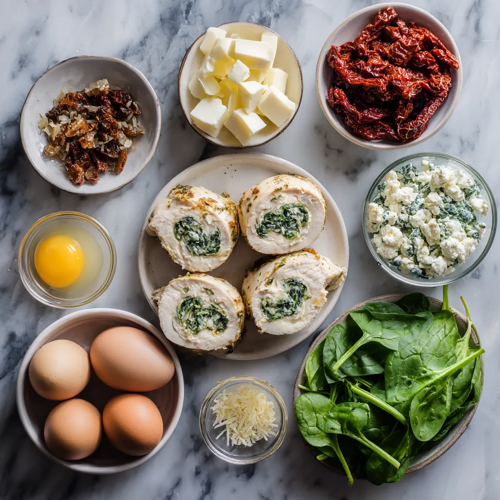 Mediterranean Rolled Chicken Breasts Stuffed with Creamy Feta, Fresh Spinach, and Sun-Dried Tomatoes