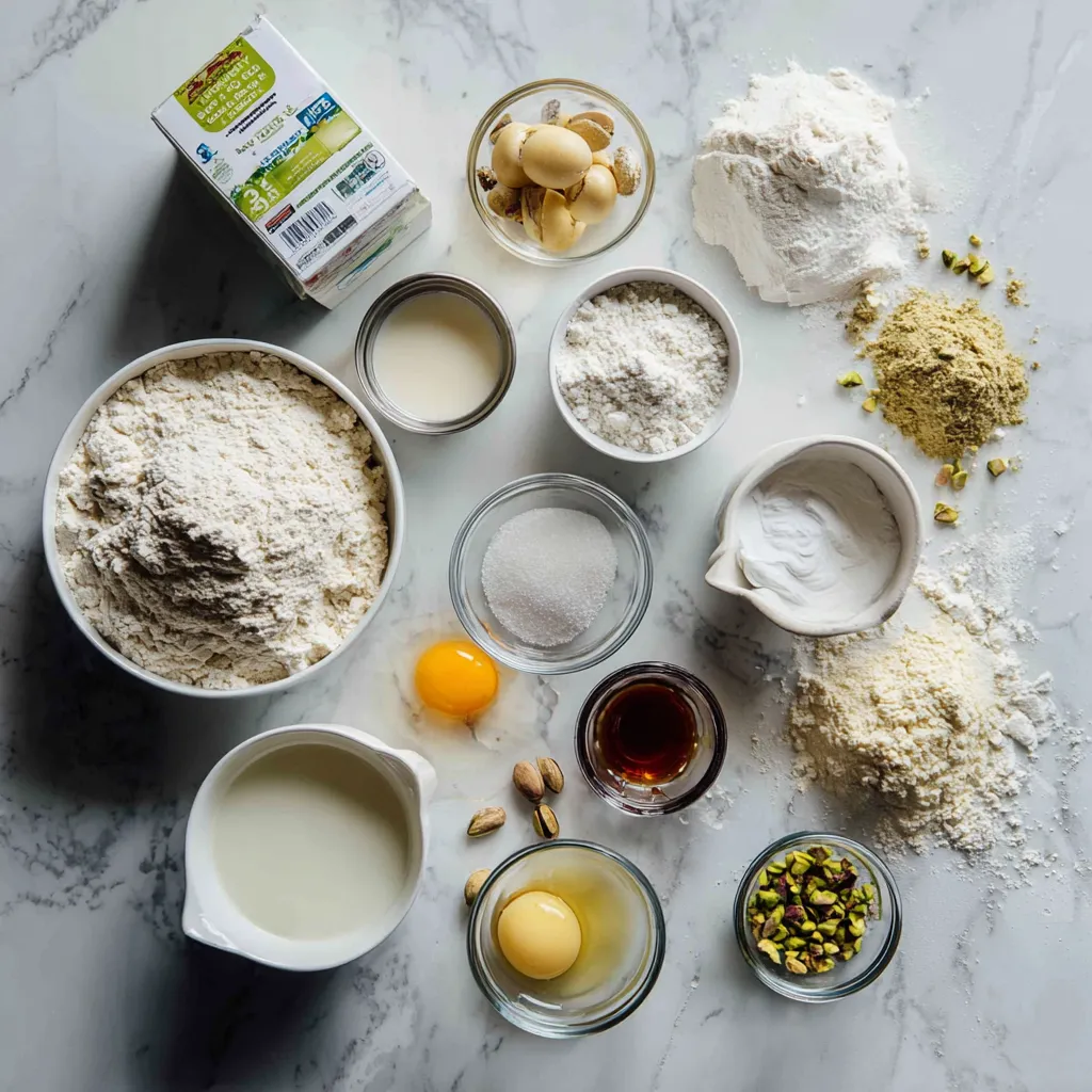 Moist Pistachio Lemon Loaf Cake with Creamy Vanilla Glaze and Crushed Pistachio Topping