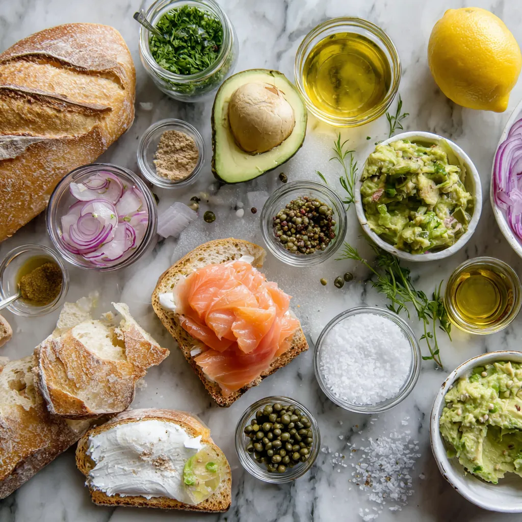 Gourmet Avocado Toast with Smoked Salmon, Everything Bagel Seasoning and Fresh Herbs - tertiary view