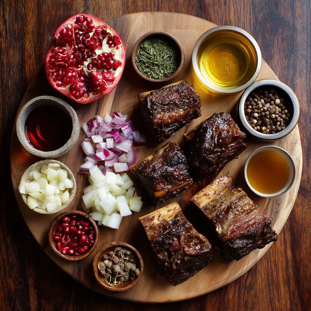 Pomegranate Glazed Beef Short Ribs with Creamy Parmesan Polenta and Fresh Herb Garnish