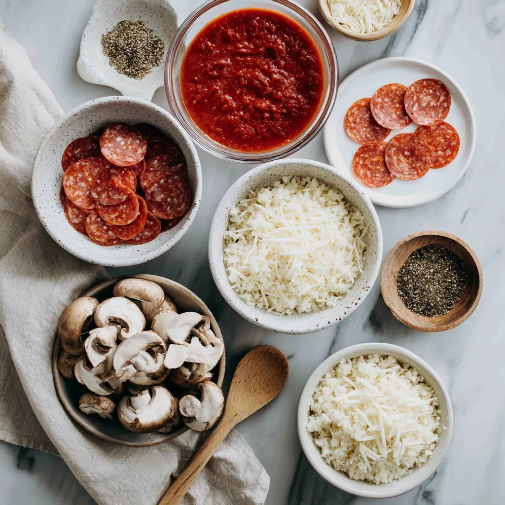 Supreme Pizza Pasta Casserole with Pepperoni, Mushrooms, Fresh Mozzarella and Marinara Sauce Baked to Golden Perfection