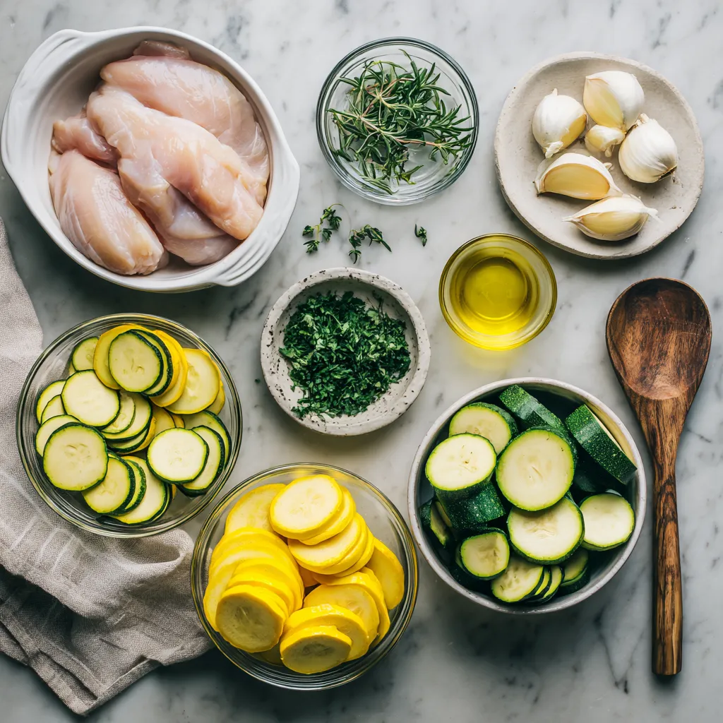 Golden Garlic Herb Chicken with Sautéed Summer Squash and Zucchini - Perfect One-Pan Dinner