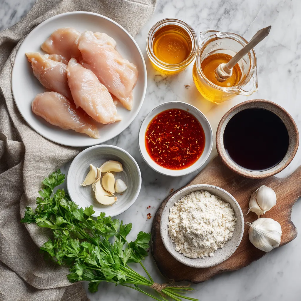 Crispy Honey Garlic Chicken Tenders with Sweet Asian-Inspired Glaze and Fresh Herbs