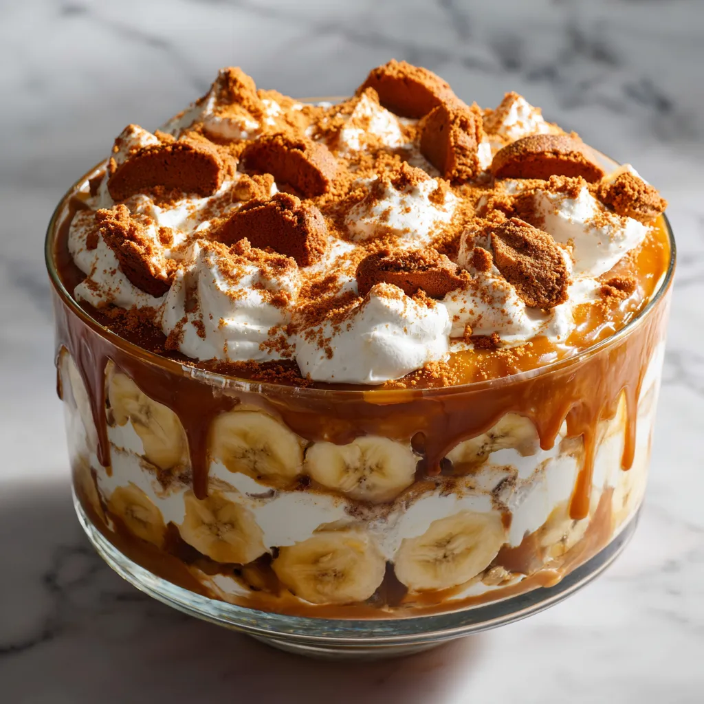 Ultimate Biscoff Banana Pudding with Salted Caramel and Vanilla Cream Layers