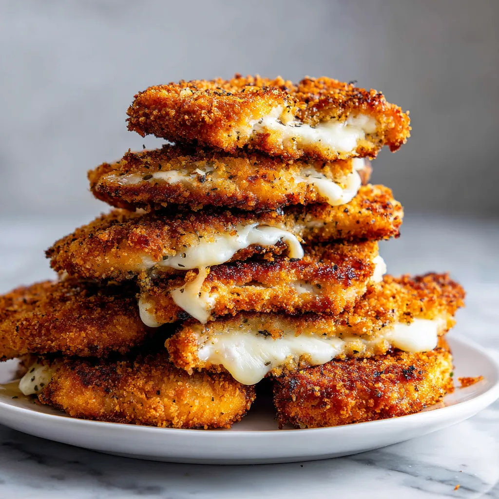 Ultimate Crispy Mozzarella-Stuffed Golden Breaded Chicken Cutlets with Italian Herbs and Stretchy Cheese Center