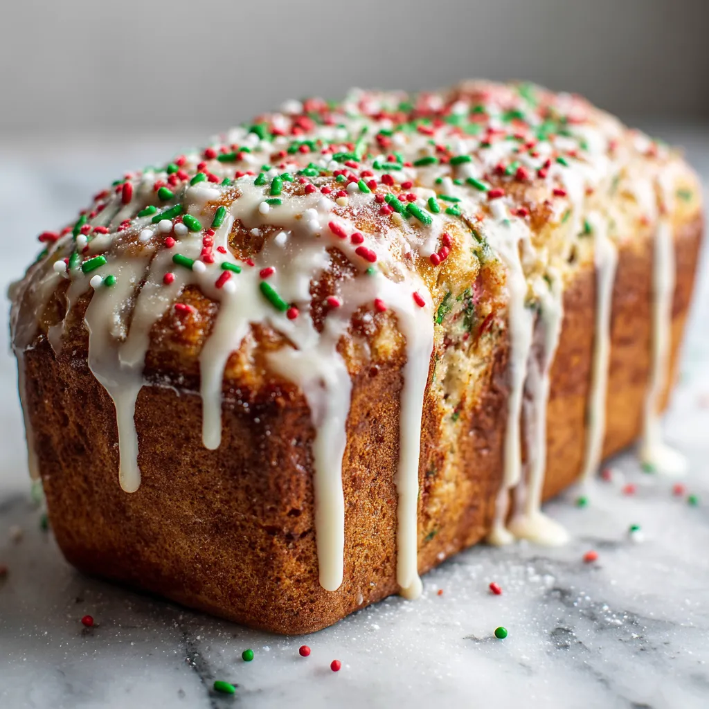 Festive Christmas Bread with Candied Fruit and Vanilla Glaze Holiday Sweet Loaf