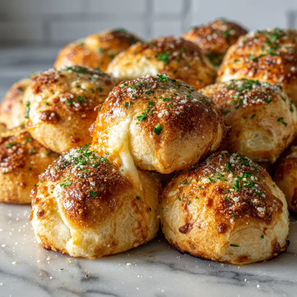 Ultimate Garlic Parmesan Cheeseburger Bombs with Gooey Melted Cheddar and Buttery Herb Crust