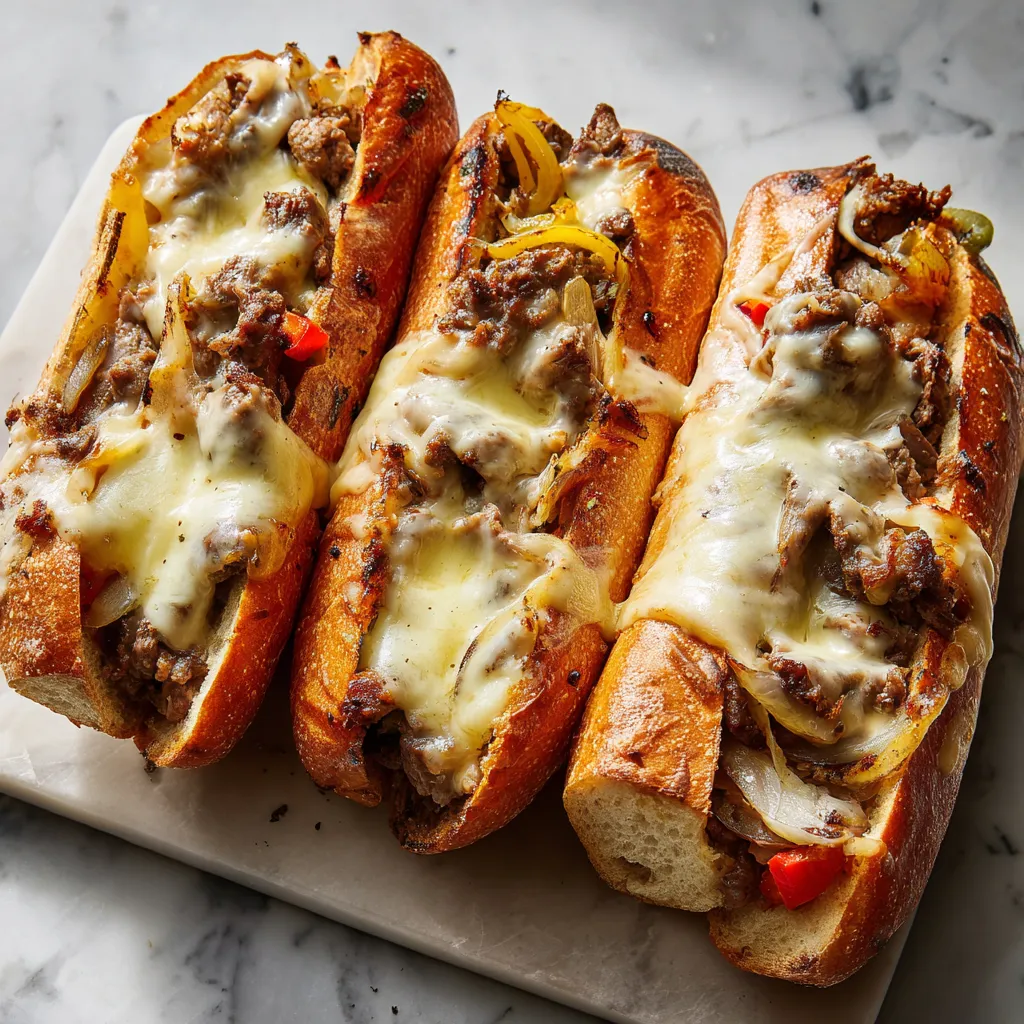 Ultimate Ground Beef Philly Cheesesteak with Melted Provolone Cheese and Sautéed Bell Peppers - tertiary view