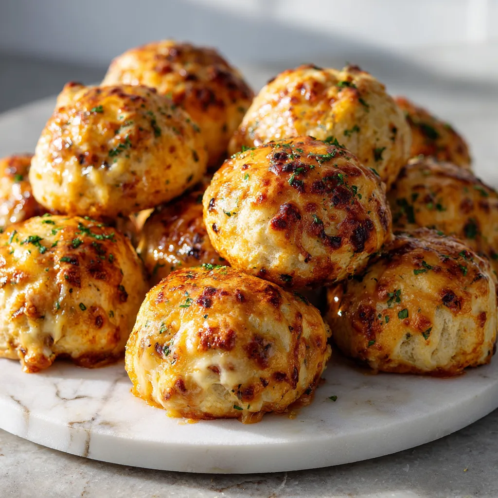 Garlic Parmesan Cheeseburger Bombs - Cheesy Beef Stuffed Biscuit Bites with Herb Butter Glaze