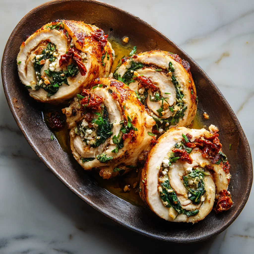 Mediterranean Rolled Chicken Breasts Stuffed with Creamy Feta, Fresh Spinach, and Sun-Dried Tomatoes - tertiary view