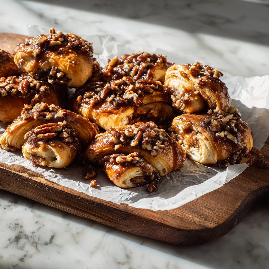 Sticky Pecan Cream Cheese Danish Rolls with Buttery Caramelized Topping and Flaky Layers - tertiary view