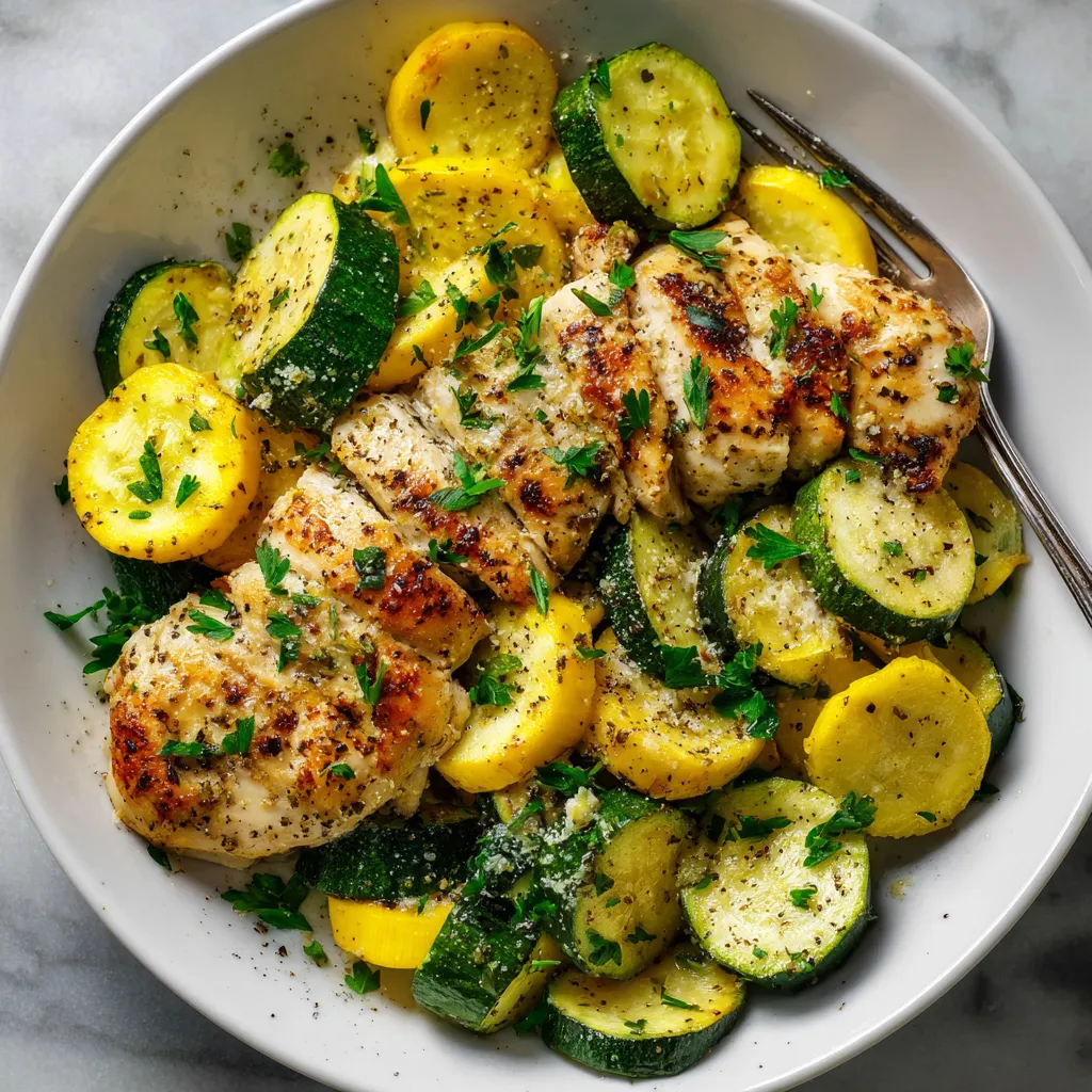 Golden Garlic Herb Chicken with Sautéed Summer Squash and Zucchini - Perfect One-Pan Dinner - secondary view