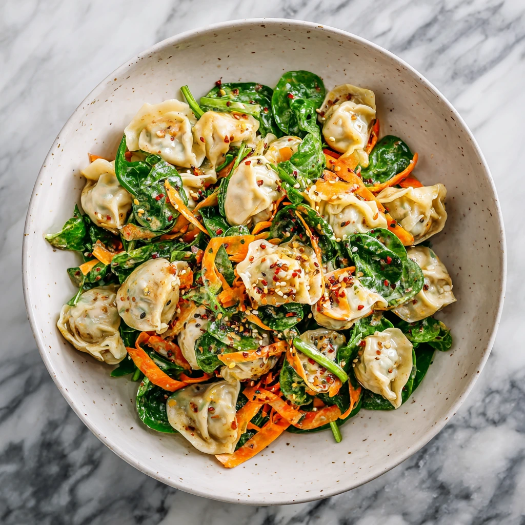 Viral TikTok Dumpling Salad with Tangy Soy Dressing and Crunchy Veggies