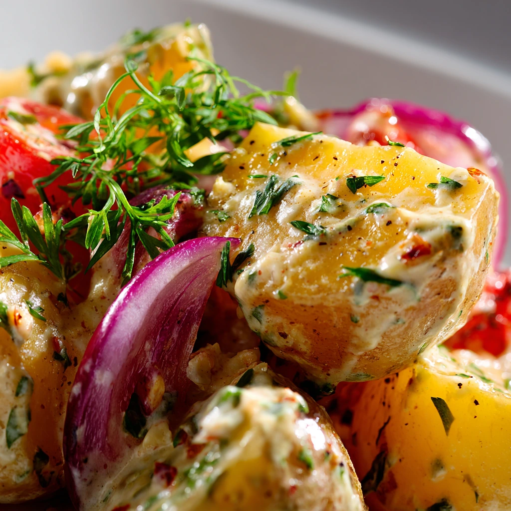Savory Warm Honey Dijon Potato Salad with Creamy Texture and Tangy Flavor