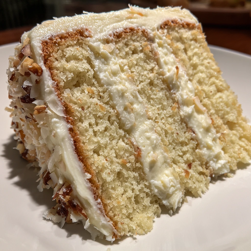 Deliciously Indulgent White German Chocolate Cake with Coconut and Pecans