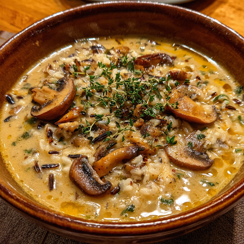 Creamy Wild Rice & Savory Mushroom Soup with Fresh Herbs