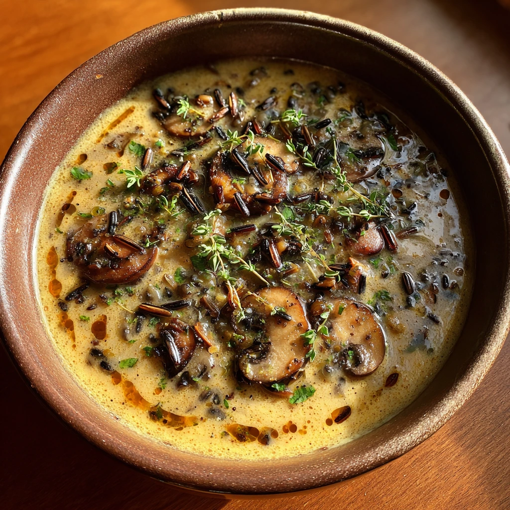 Creamy Wild Rice & Savory Mushroom Soup with Fresh Herbs