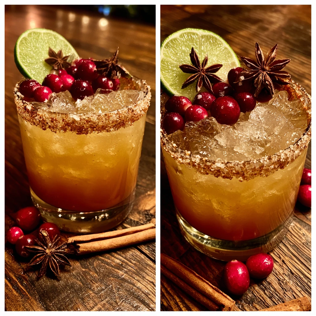 Delightfully Spiced Winter Holiday Margarita with Cinnamon and Cranberry